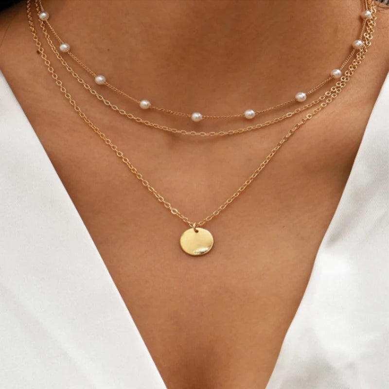 Vintage Double Round Charm Layered Necklace Women's Jewelry Layered Accessories for Girls Gifts Bohemian Fashion Pendant-Dollar Bargains Online Shopping Australia
