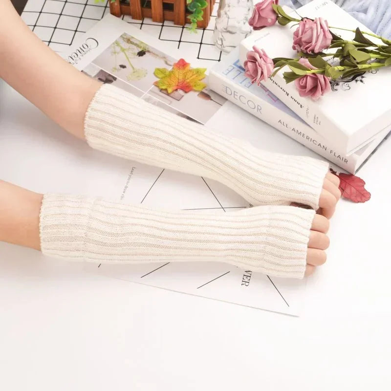 Long Fingerless Gloves Women‘s Mitten Winter Arm Warmer Knitted Arm Sleeve Fine Casual Soft Girls Goth Clothes Punk Gothic Glove-Dollar Bargains Online Shopping Australia