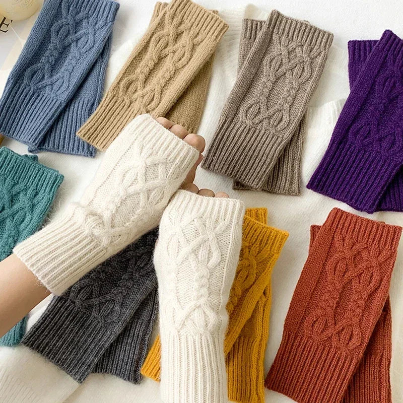 Half Finger Gloves for Women Winter Soft Warm Wool Knitting Arm Gloves Soft Warm Half Finger Handschoenen Unisex Mitten-Dollar Bargains Online Shopping Australia