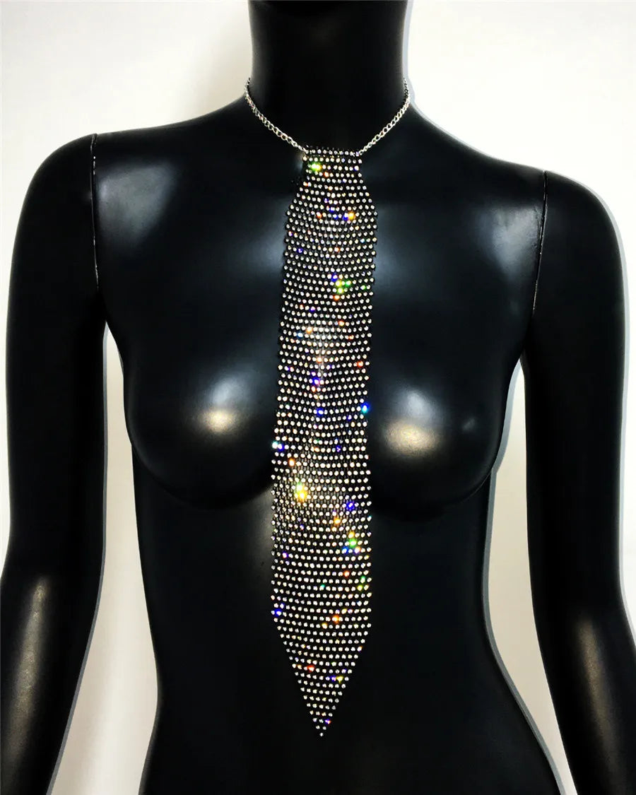 Shiny Rhinestone Fishnet Tie For Women Fashion Luxury Diamond Wedding Banquet Feast Club Party Necklace Jewelry Accessories-Dollar Bargains Online Shopping Australia