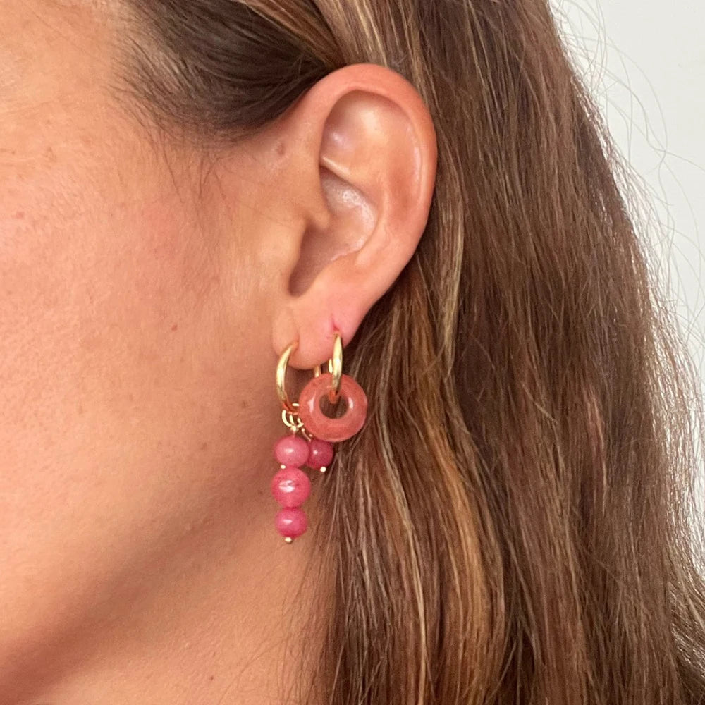 Bohemian Handmade Natural Stone Beads Hoop Earrings for Women Golden Color Stainless Steel Circle-Dollar Bargains Online Shopping Australia