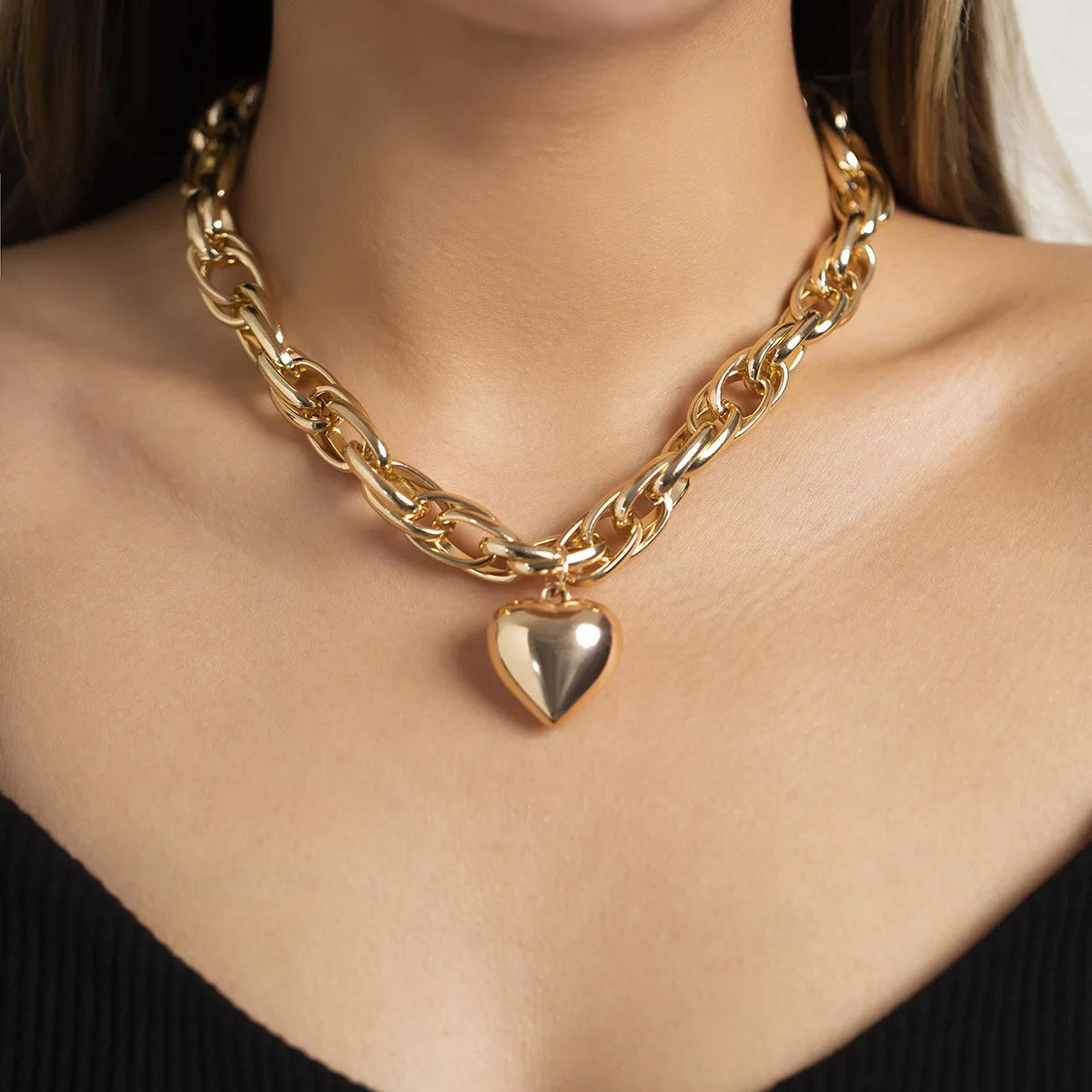 Ball Beaded Chain and Heart Pendant Necklace for Women Trendy Choker Collar on the Neck Fashion Jewelry-Dollar Bargains Online Shopping Australia