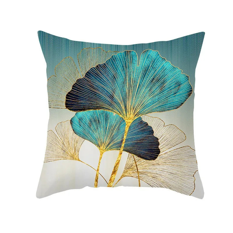 Oil Painting Flowers Decorative Pillowcase for Sofa Ginkgo Leaves Printed Polyester Cushion Cover 45x45cm Home Decor-Dollar Bargains Online Shopping Australia