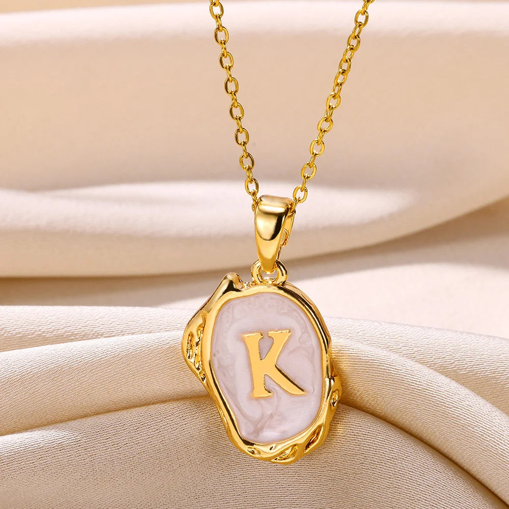 Y2K Stainless Steels Drip Oil 26 Letter Necklaces for Women Men Alphabet A-Z Initials Pendant Necklace Aesthetic Jewelry Gift-Dollar Bargains Online Shopping Australia