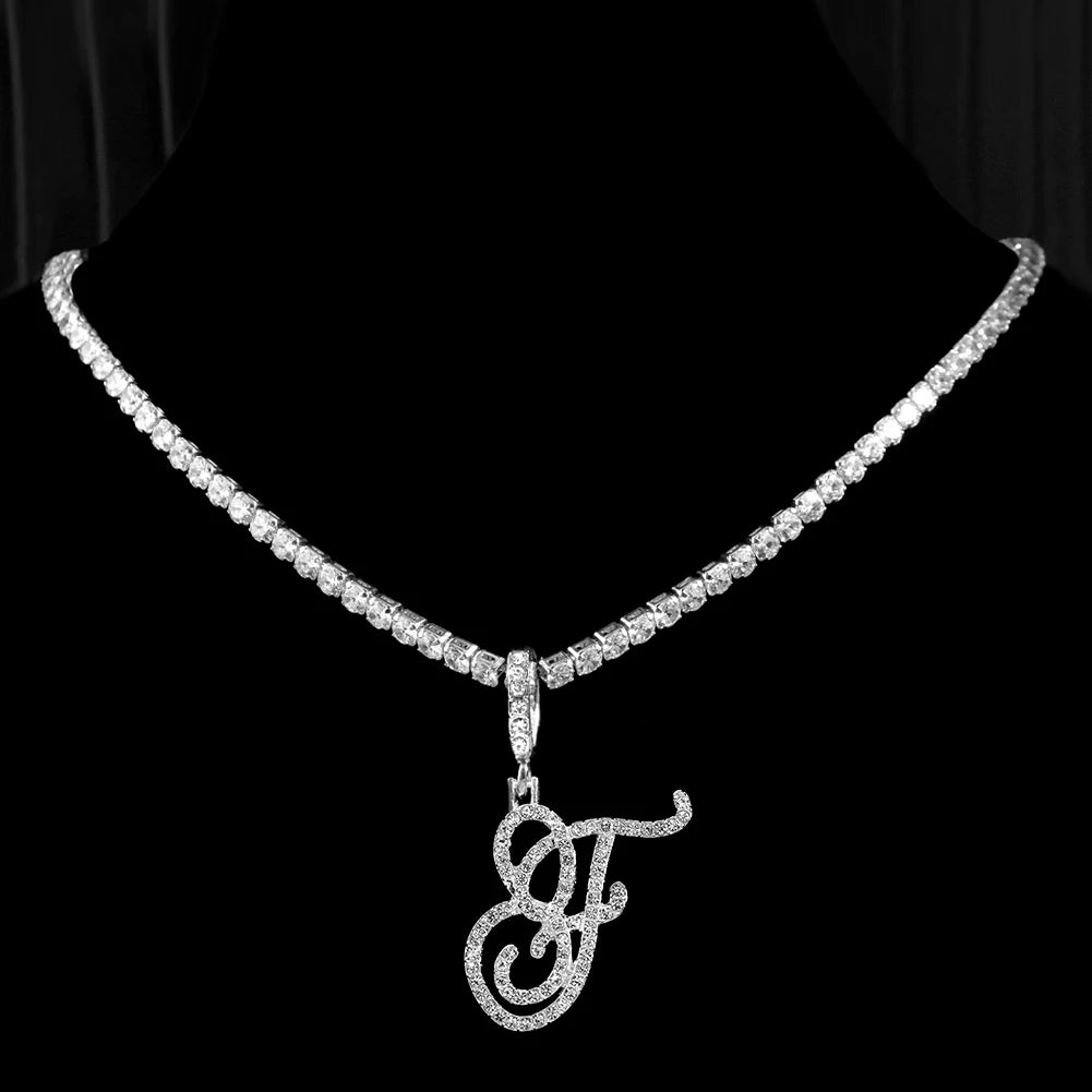 Cursive Letters Cubic Zirconia Chain Name Necklace Hip Hop Jewelry Gold Silver Color CZ-Dollar Bargains Online Shopping Australia