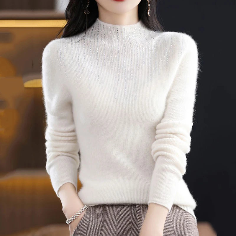 Shiny Crystal Turtle Neck Sweater Women Autumn Winter Long Sleeve Warm Jumper Woman Fashion Knitted Pullover Tops Ladies-Dollar Bargains Online Shopping Australia