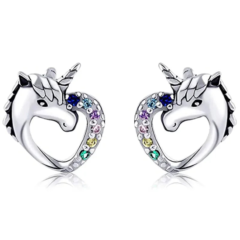 Unicorn Stud Earrings for Little Girl Kids Crystal Cat Butterfly Rainbow Heart Star Earring-Dollar Bargains Online Shopping Australia