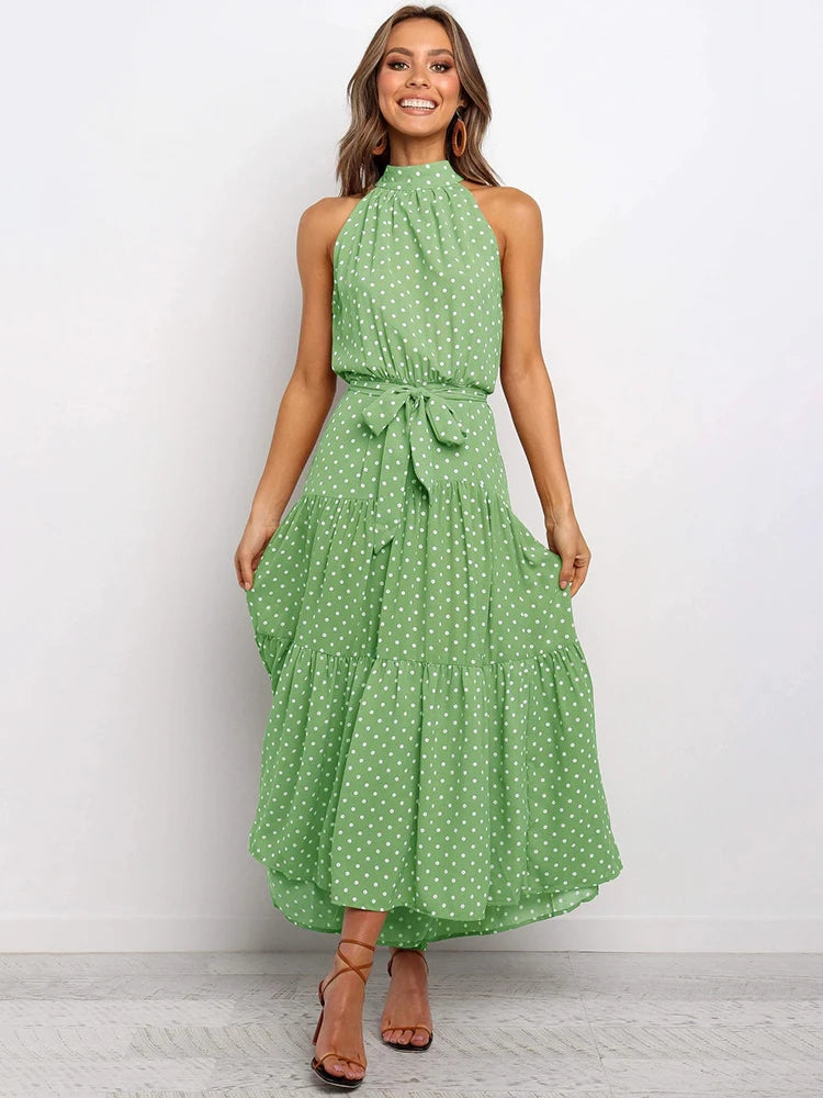 Summer Long Dress Polka Dot Casual Dresses Black Sexy Halter Strapless Sundress-Dollar Bargains Online Shopping Australia