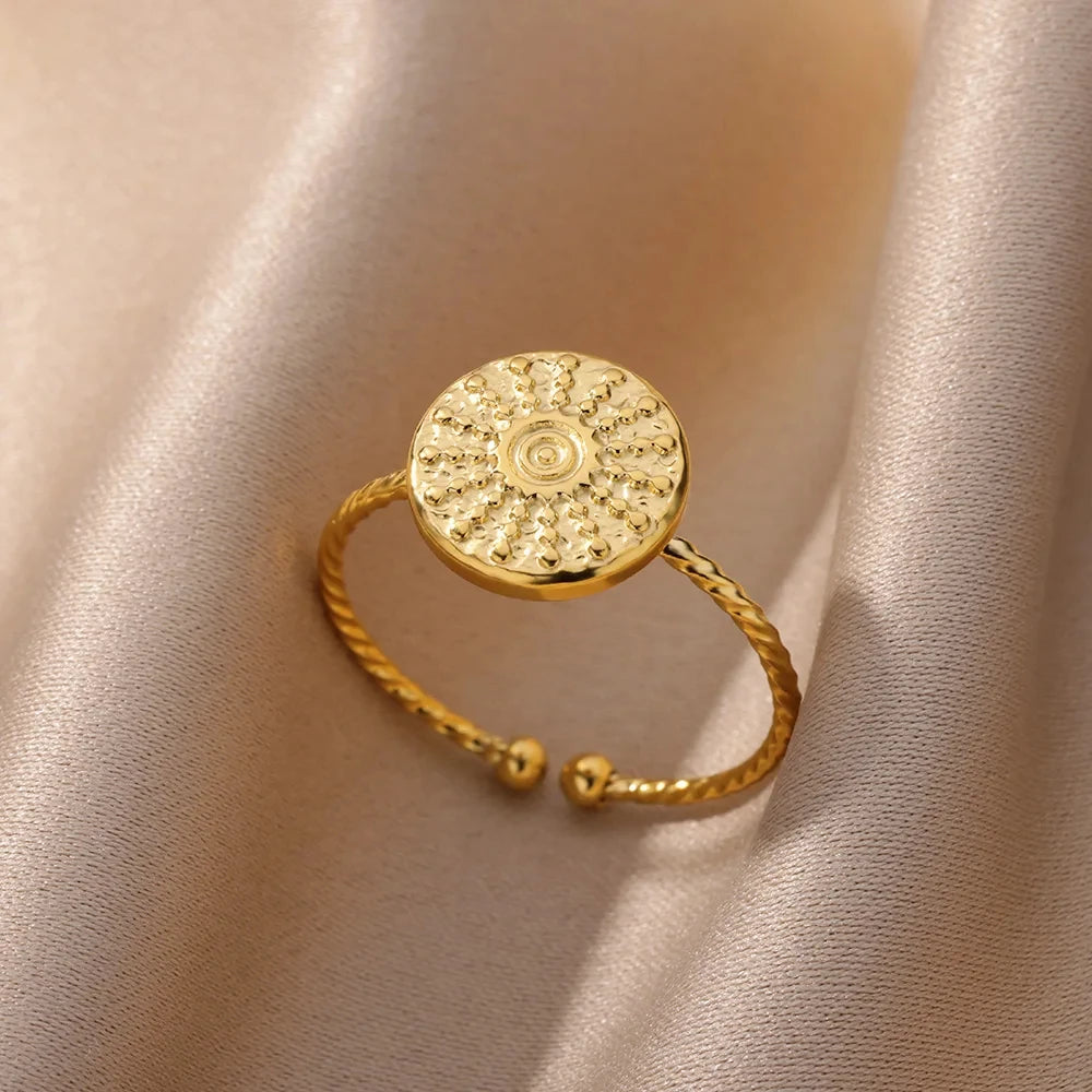 Gold Color Stainless Steel Shell Rings For Women Vintage Oval Blue Stone Adjustable Ring Fashion Party Jewelry Anniversary Gift-Dollar Bargains Online Shopping Australia