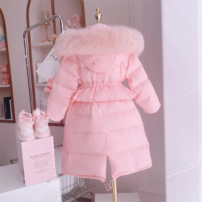 Winter Girls Sweet Long Down Jackets Hooded Big Fur Collar Kids Parkas Children Clothes Girls Windproof Thicken Warm Coats-Dollar Bargains Online Shopping Australia