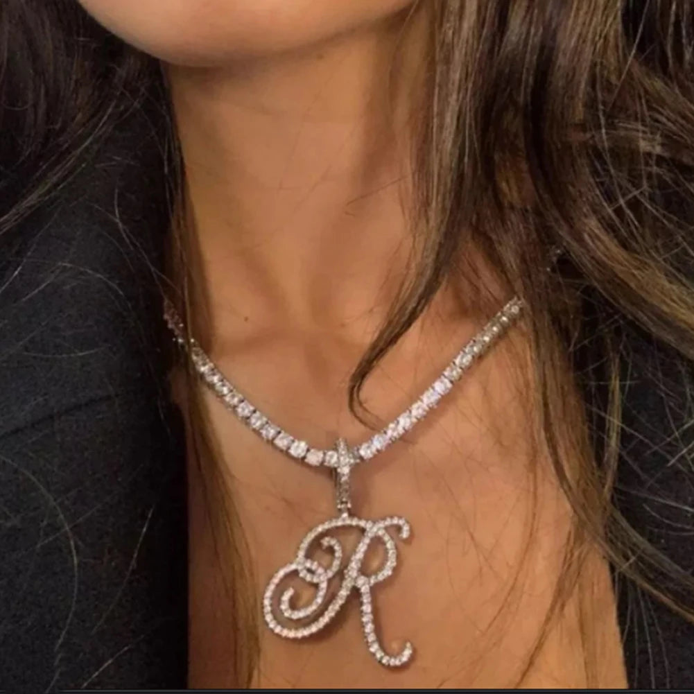 Cursive Letters Cubic Zirconia Chain Name Necklace Hip Hop Jewelry Gold Silver Color CZ-Dollar Bargains Online Shopping Australia