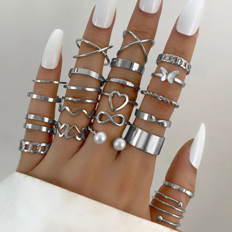 Bohemian Vintage Irregularly Ring Set for Women Gold Color Boho Butterfly Snake Heart Geometric Rings Retro Fashion Jewelry Gift-Dollar Bargains Online Shopping Australia