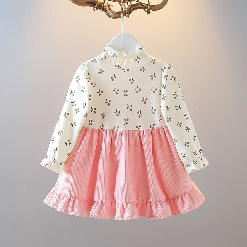 Kid Girl Long Sleeve Dress Floral Lovely Bear Corduroy Strap Style Dress Fashion Cute Photograph Outfit for Child Girl 1-6 Years-Dollar Bargains Online Shopping Australia
