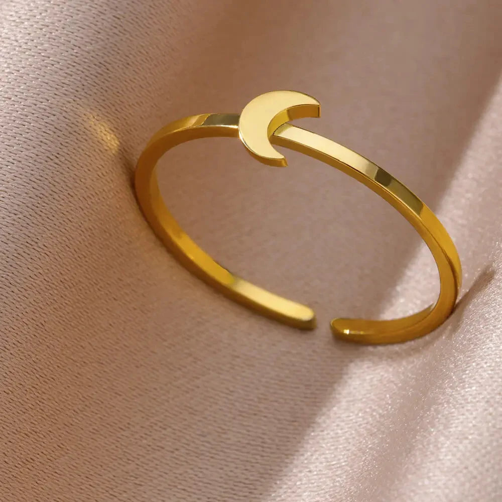 Gold Color Stainless Steel Shell Rings For Women Vintage Oval Blue Stone Adjustable Ring Fashion Party Jewelry Anniversary Gift-Dollar Bargains Online Shopping Australia