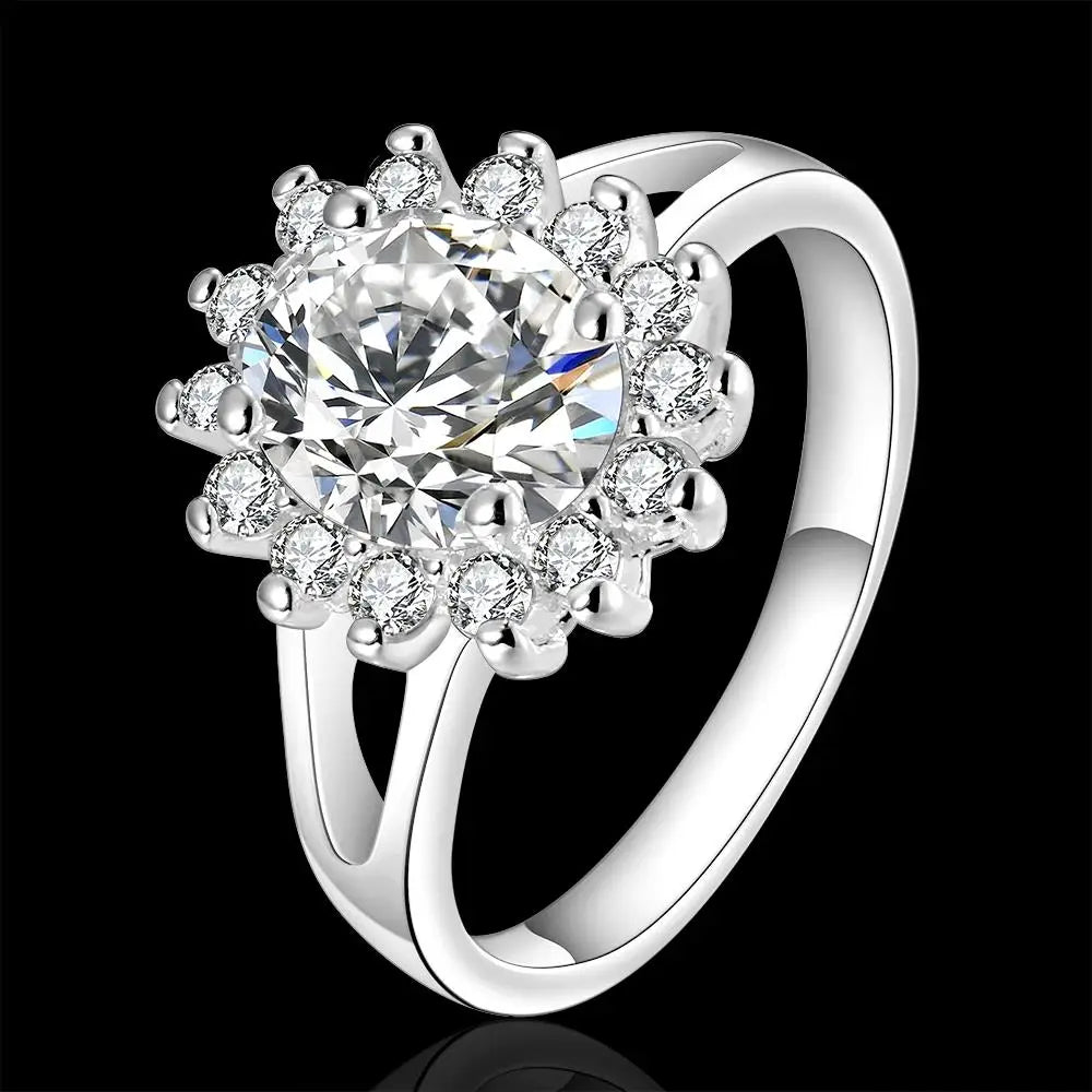 925 Sterling Silver crystal flower diamond Rings For Women Fashion Wedding Party Gifts Jewelry-Dollar Bargains Online Shopping Australia
