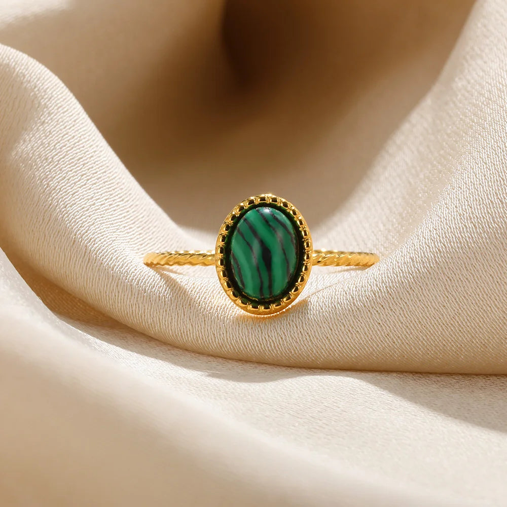 Stainless Steel Green Natural Stone Rings For Women Vintage Trend Punk Jewelry 18K Gold Color Opening Ring Christmas Gift New-Dollar Bargains Online Shopping Australia