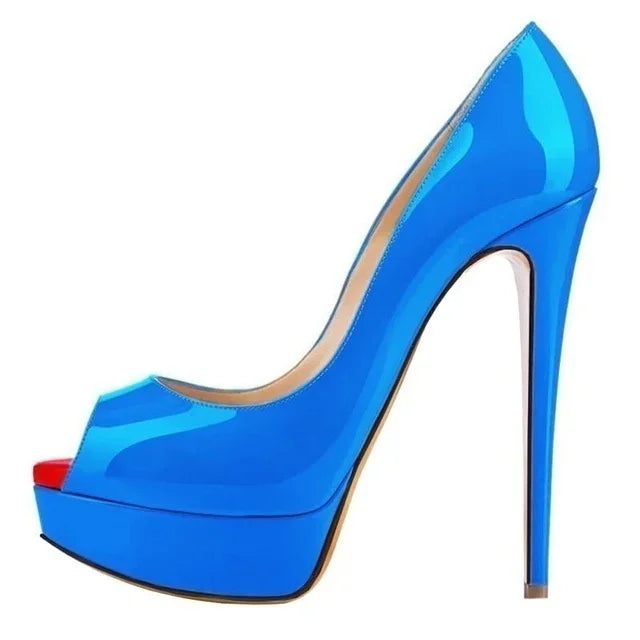Women Pumps Sexy Platform Peep Toe 14cm Extremely Thin High Heels Stiletto Patent Leather Fashion Party Nighclub Wedding Shoes-Dollar Bargains Online Shopping Australia