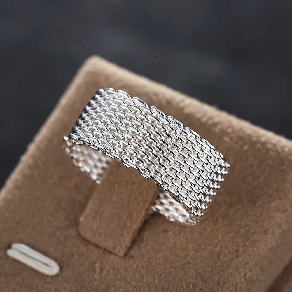 Sterling Silver Simple Net Rings lady fine Jewelry for Women men