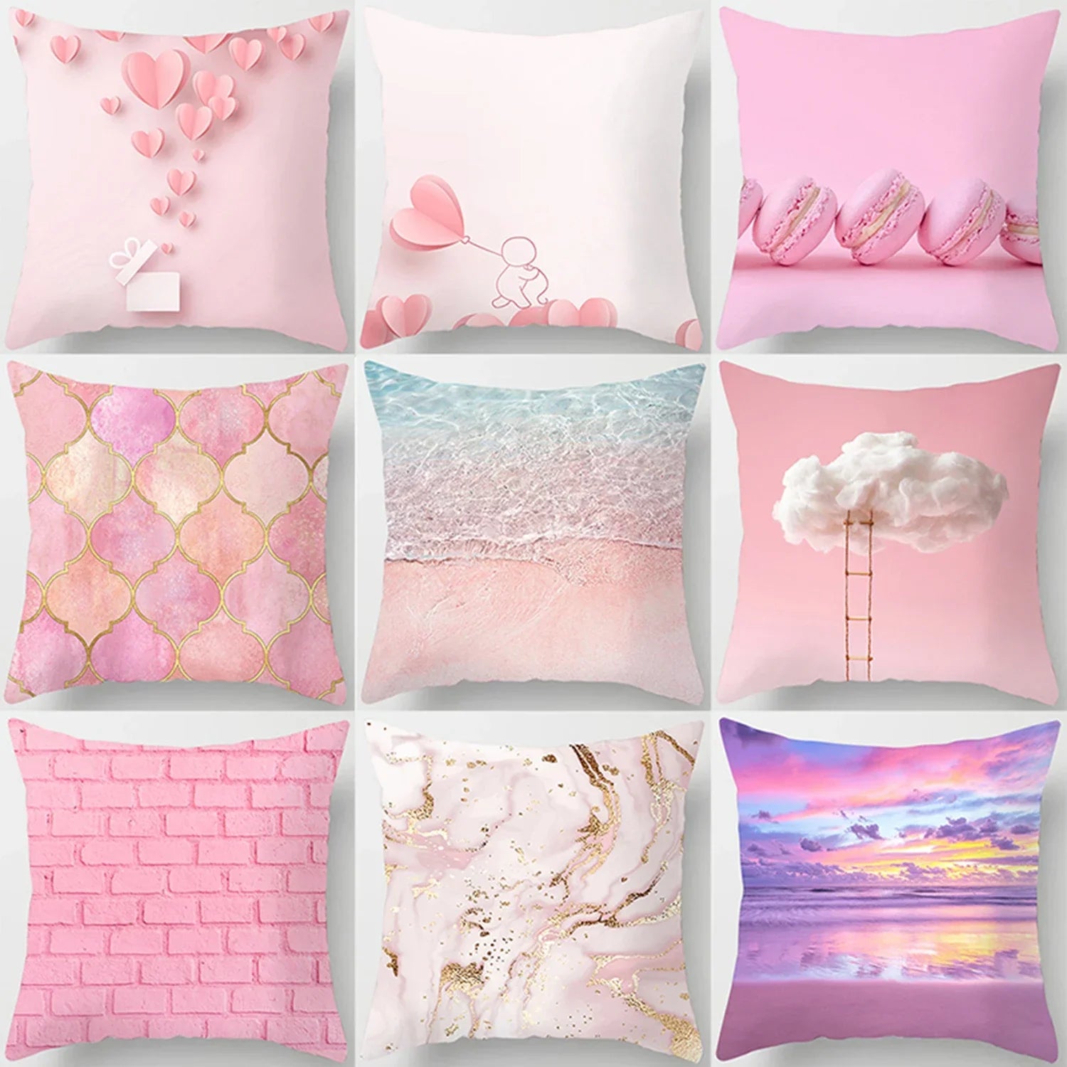 Pink cute love printing square pillowcase, home decoration, car sofa cushion cover-Dollar Bargains Online Shopping Australia