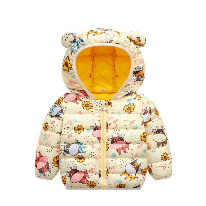 Baby Warm Down Jackets Boys Girls Hooded Cartoon Print Outerwear Autumn Winter Coats Children Clothing Lightweight Jackets-Dollar Bargains Online Shopping Australia