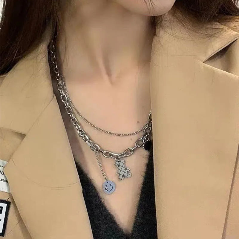 Stainless Steel Choker Layered Necklace Women Punk Trendy Dainty Chain Statement Pendant Hip Hop Jewelry-Dollar Bargains Online Shopping Australia