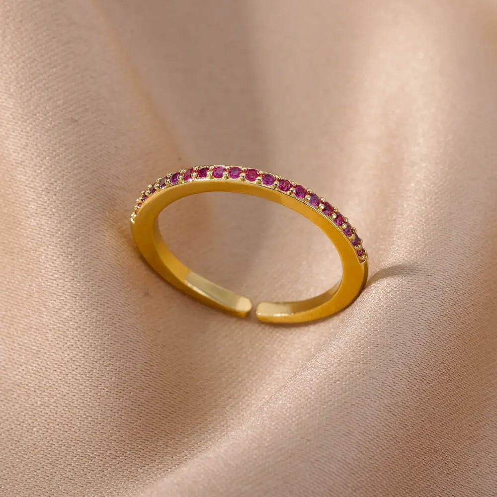 Colorful Zircon Rings For Women Gold Color Stainless Steel Fashion Cubic Zirconia Ring Wedding Jewelry Gift-Dollar Bargains Online Shopping Australia