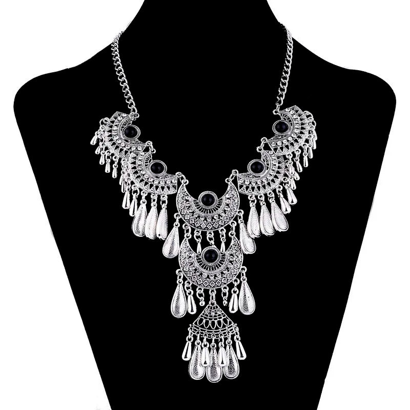 Vintage Tassel Statement Necklaces for Women Boho Ethnic Geometric Crystal Gold Silver Color Charm Femme Necklaces Jewelry-Dollar Bargains Online Shopping Australia