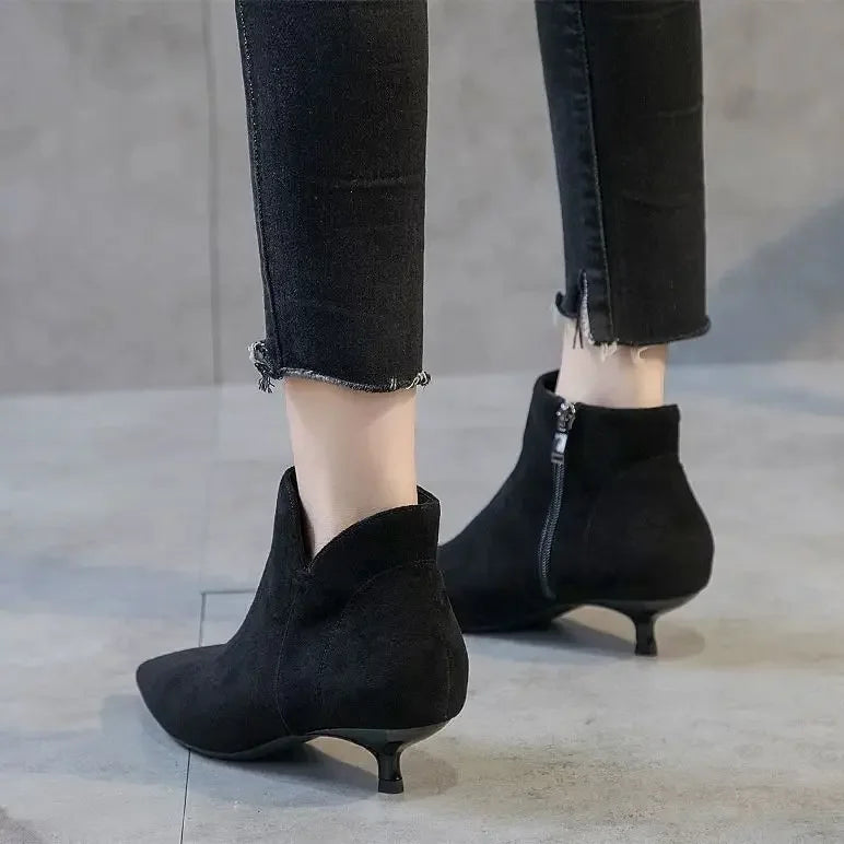Ankle Boots Women Pointed Toe Stiletto Ankle Boots Low Heels for Women Chunky High Heel Female Shoes-Dollar Bargains Online Shopping Australia
