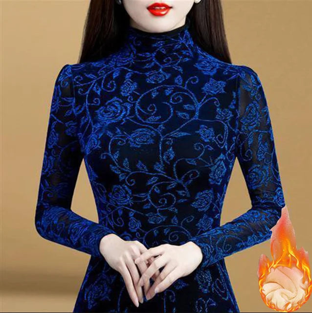 Women's Winter Autumn Style Blouse Shirt Women's Printed Turtleneck Long Sleeve Slim Elegant Tops-Dollar Bargains Online Shopping Australia