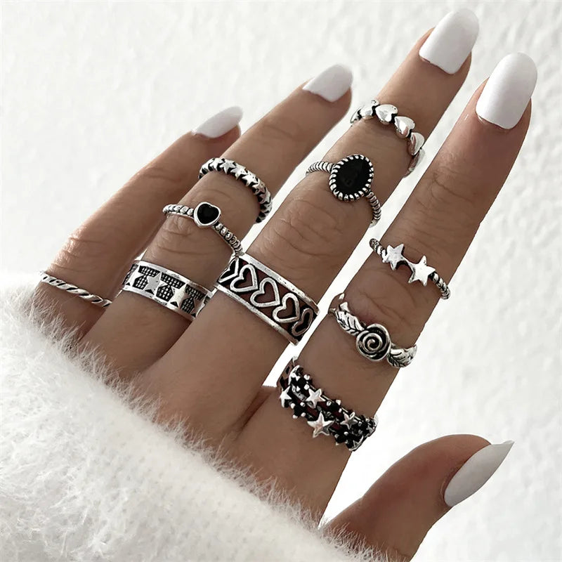 21pcs/set Punk Gothic Butterfly Snake Heart Rings Set For Women Men Vintage Silver Plated Geometric Finger Rings Party Jewelry-Dollar Bargains Online Shopping Australia