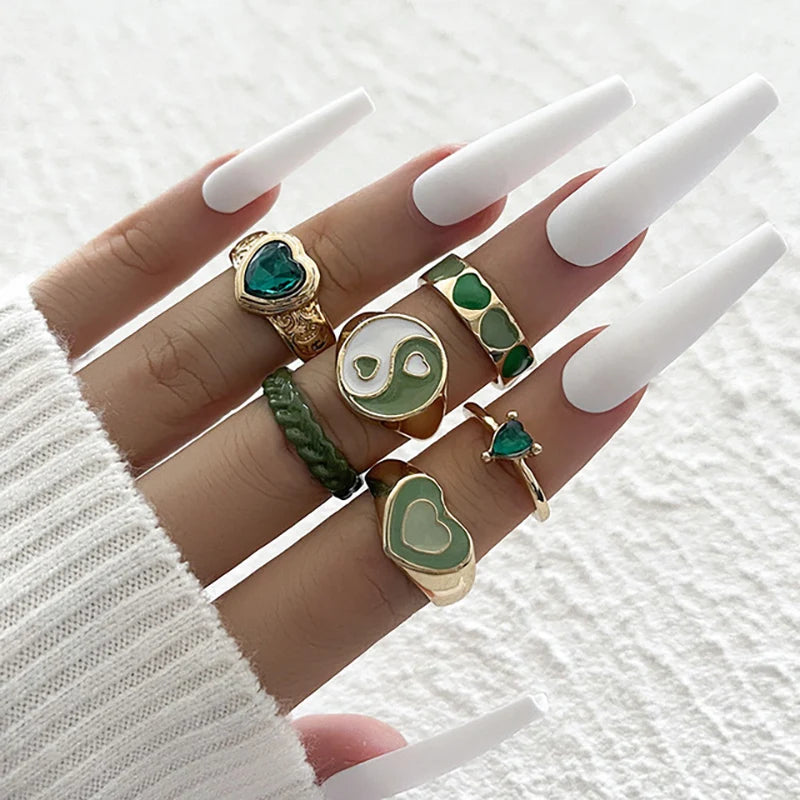 Pink Acrylic Butterfly Knuckle Ring Set For Women Crystal Enamel Mushroom Yin Yang Flower Rings Girls Fashion Jewelry-Dollar Bargains Online Shopping Australia