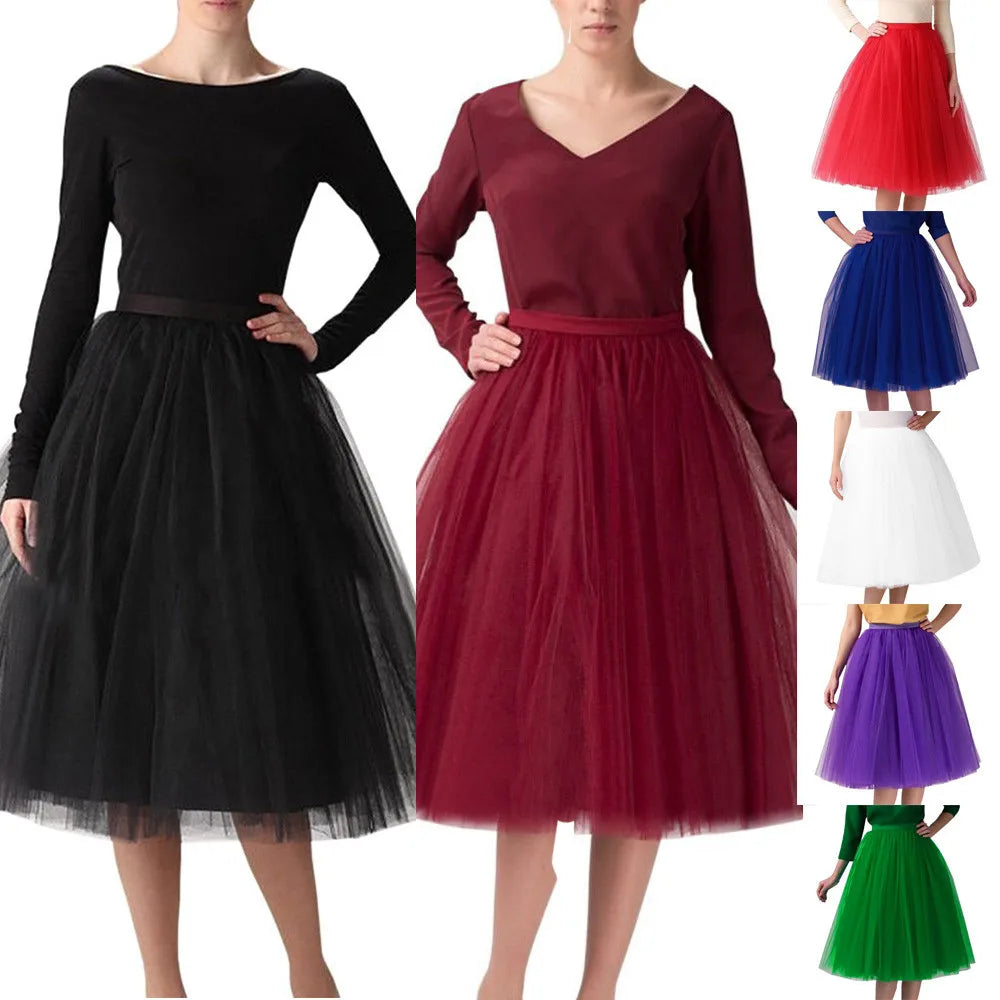 Women Tulle Skirt Pleated Gauze Knee Length Mesh A Line Skirt Adult Tutu Ballet Dancing Chic High Waist Party Skirts Fairy Style-Dollar Bargains Online Shopping Australia