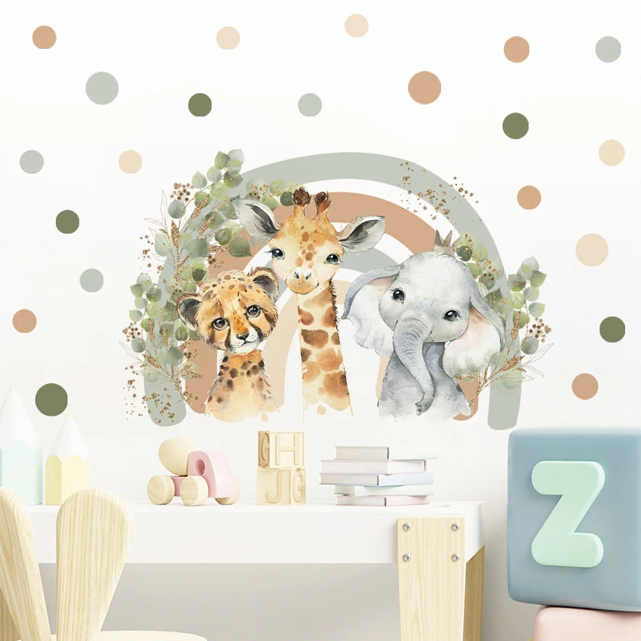 Boho Cartoon African Animal Giraffe Elephant Watercolor Wall Sticker Vinyl Baby Nursery Art Decals for Kids Room Home Decor-Dollar Bargains Online Shopping Australia
