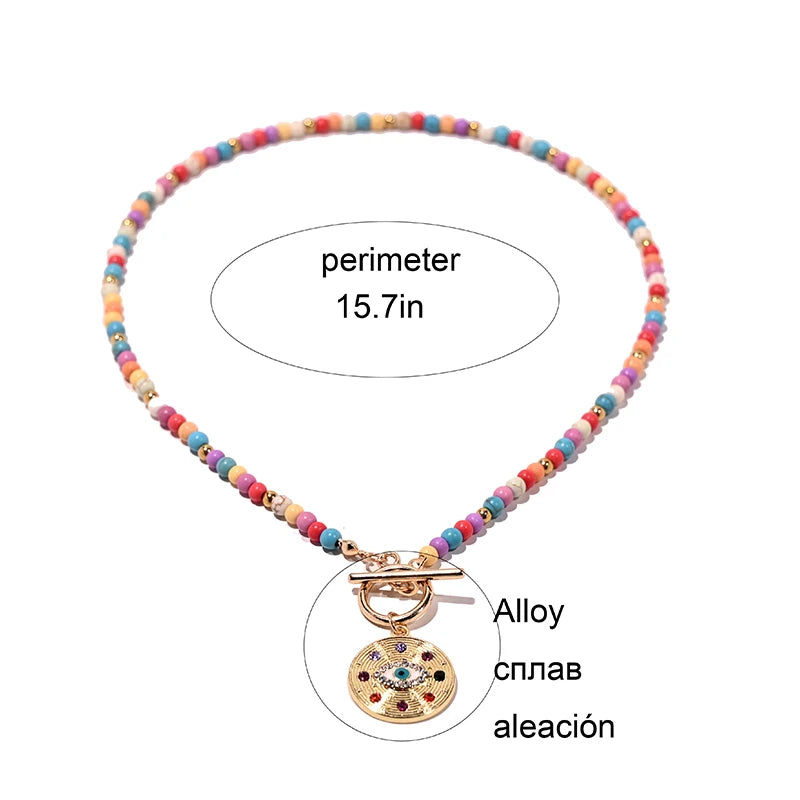 4mm Colorful Stone Choker Necklace for Women Round Evil Charm Pendant Necklace Fashion New Daily Jewelry-Dollar Bargains Online Shopping Australia