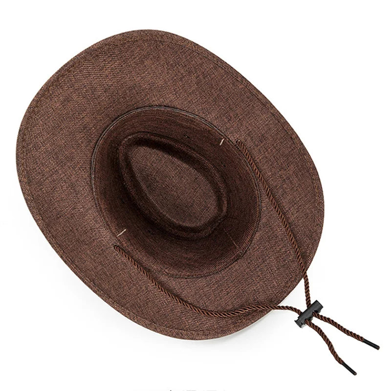 Summer Men Hat Breathable Western Cowboy Sunscreen Cap British Style Men Linen Solid Color Retro Casual Lightweight Hat-Dollar Bargains Online Shopping Australia