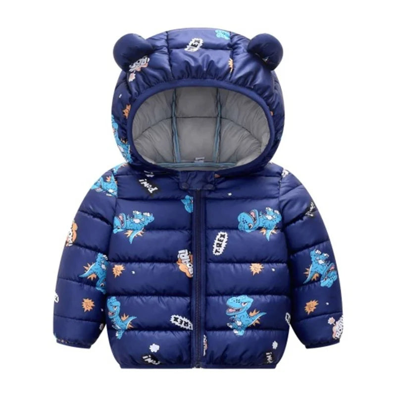 Baby Warm Down Jackets Boys Girls Hooded Cartoon Print Outerwear Autumn Winter Coats Children Clothing Lightweight Jackets-Dollar Bargains Online Shopping Australia