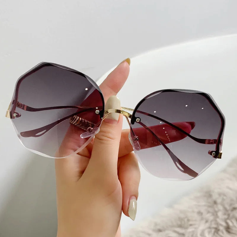 Round Gradient Sunglasses Women Metal Curved Temples Eyewear Ocean Rimless Fashion Sun Glasses Ladies UV400-Dollar Bargains Online Shopping Australia