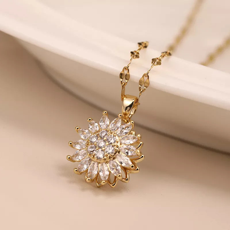 Double-layer Rotatable Sunflower Necklaces Women Chain Choker Stainless Steel-Dollar Bargains Online Shopping Australia