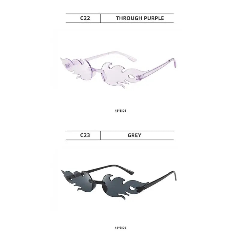 Fire Flame Sunglasses Wave Rimless Narrow Retro UV400 Streetwear Vintage Outdoor Cycling Eye glasses Party Accessories