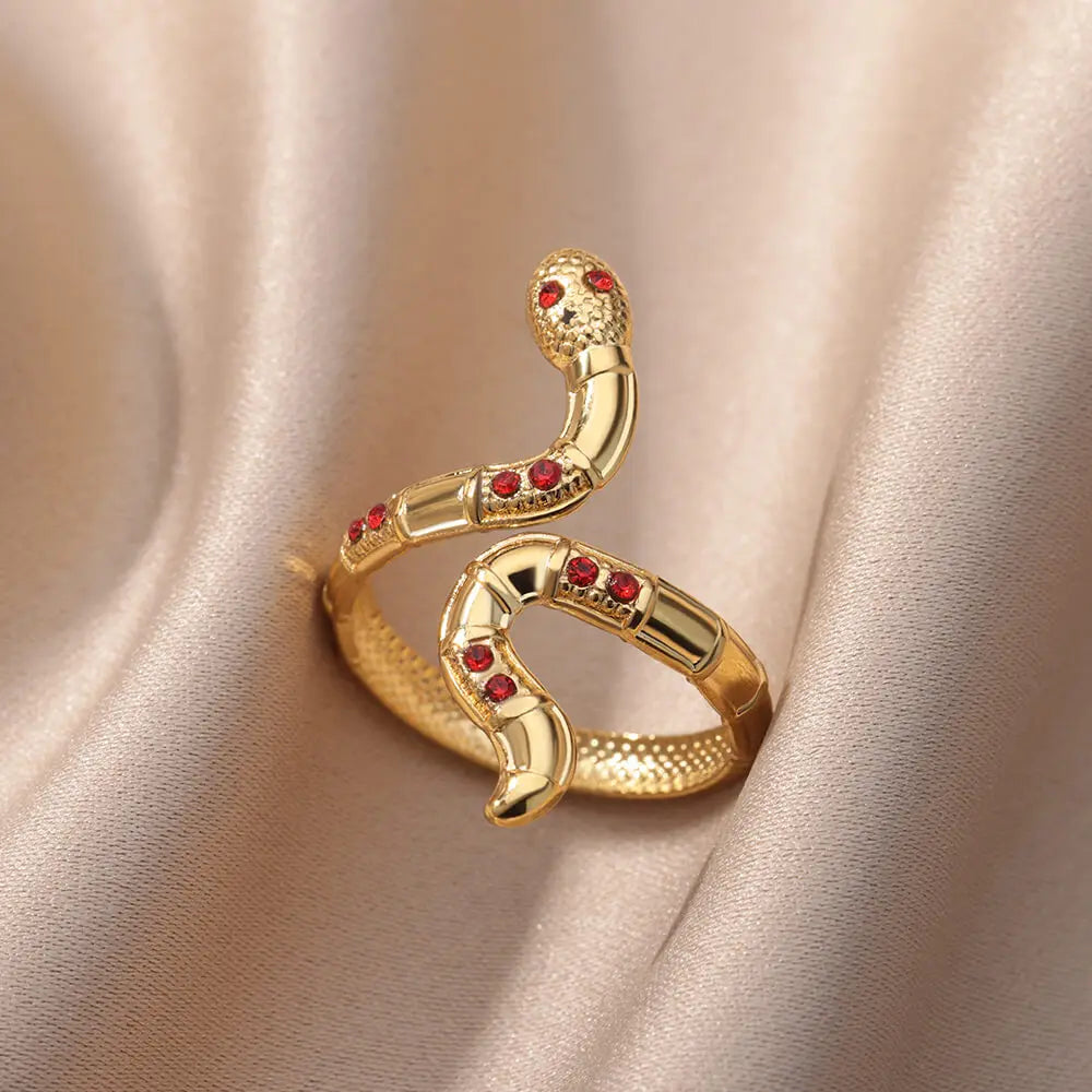 Stainless Steel Snake Rings For Women Men Gold Color Open Adjustable Zircon Ring Vintage Gothic Aesthetic Jewelry-Dollar Bargains Online Shopping Australia