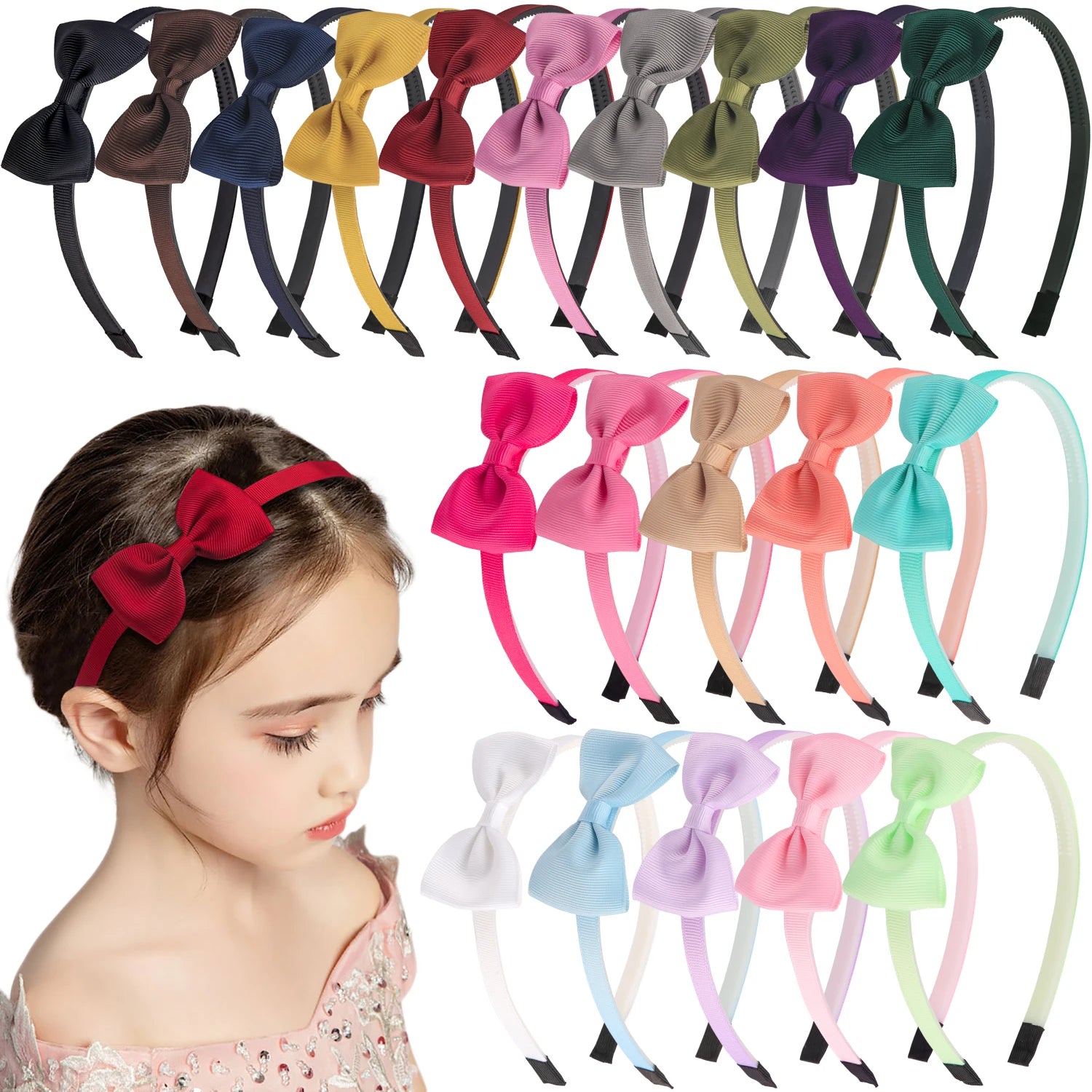 Ribbon Hair Bows Headbands Girls Plastic Hairbands 3inch Bows Headband Children Kids Fashion Hair Aceessories-Dollar Bargains Online Shopping Australia