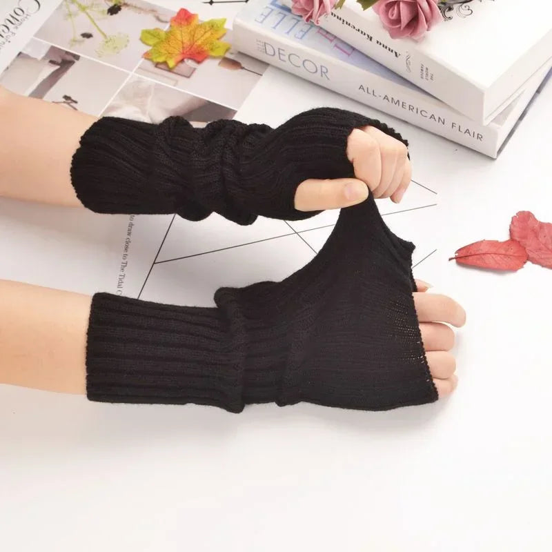 Long Fingerless Gloves Women‘s Mitten Winter Arm Warmer Knitted Arm Sleeve Fine Casual Soft Girls Goth Clothes Punk Gothic Glove-Dollar Bargains Online Shopping Australia