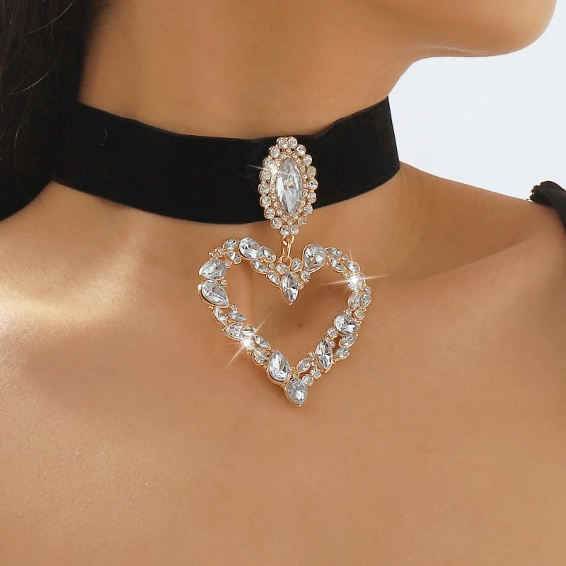 Romantic Crystal Heart Choker Necklace For Women Elegant Party Wedding Statement Necklace Fashion Jewelry Girls-Dollar Bargains Online Shopping Australia