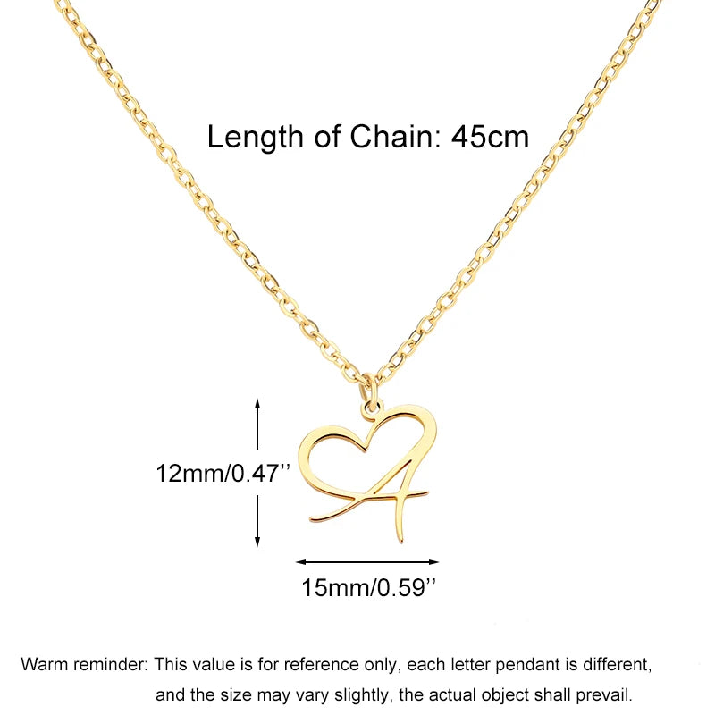 Heart Initial Letter Necklace for Women Gold Color Stainless Steel Necklace Jewelry Wedding Birthday-Dollar Bargains Online Shopping Australia