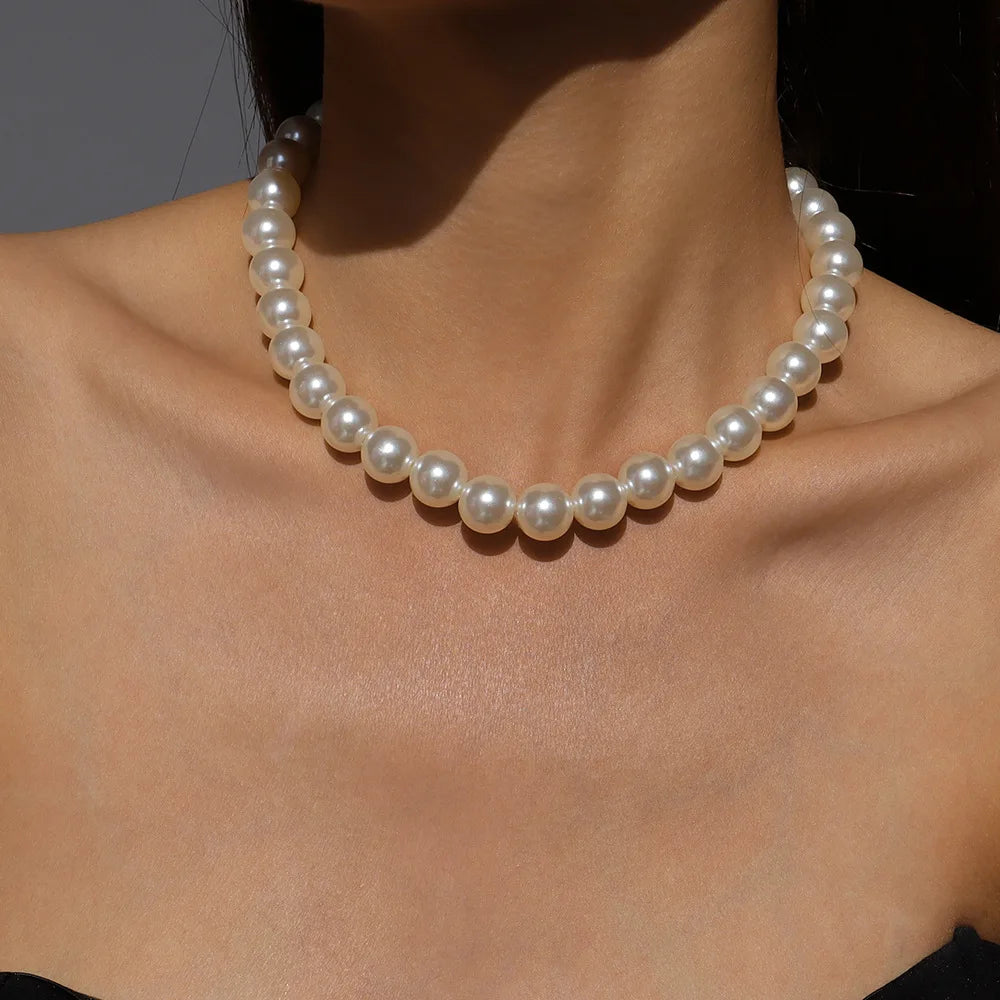 Wedding Party Jewelry Long Black Ribbon Choker Necklace For Women Elegant White Imitation Pearl Beach Vacation Necklaces-Dollar Bargains Online Shopping Australia