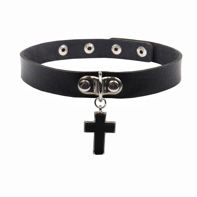 Vintage Luxury Cross Necklace For Women Fashion Punk PU Leather Choker Collar Chain Jewelry Cool Stuff Couple Accessories-Dollar Bargains Online Shopping Australia