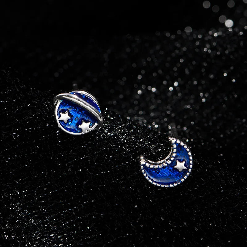 Planet Earrings Silver Color Piercing for Women Moon Star Crystal Zircon Ear Stud Earrings Tragus Cartilage Body Jewelry-Dollar Bargains Online Shopping Australia