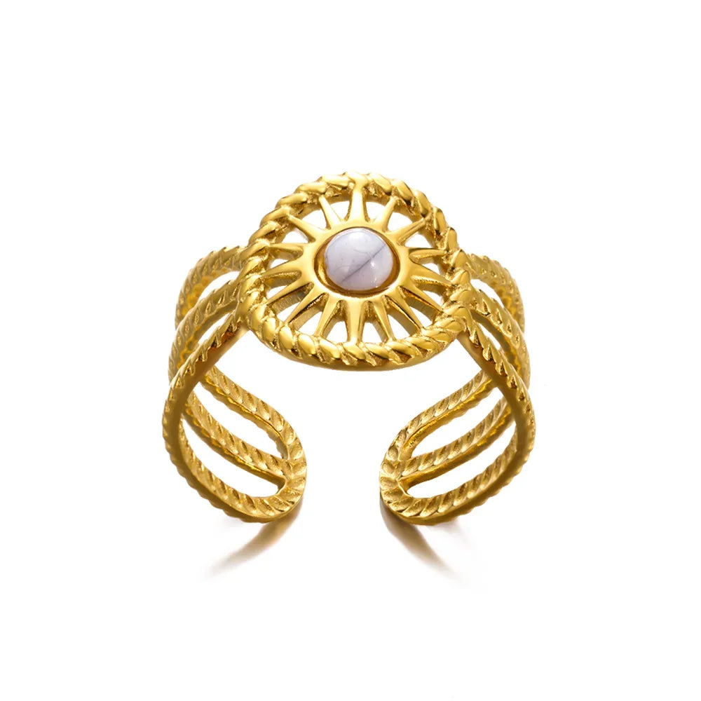 Stainless Steel Green Natural Stone Rings For Women Vintage Trend Punk Jewelry 18K Gold Color Opening Ring Christmas Gift New-Dollar Bargains Online Shopping Australia