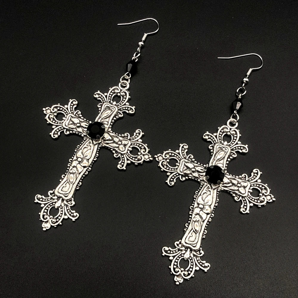 Large Detailed Cross Drill Pendant Jewel Necklace Silver Color Tone Gothic Punk Jewellery Fashion Charm Statement Women-Dollar Bargains Online Shopping Australia