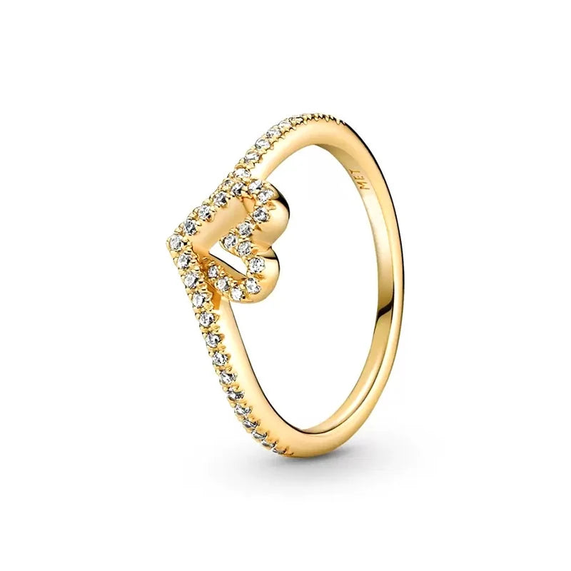 Gold Silver Ring Zircon Sparkling Princess Wishbone Heart Ring Women Original Ring Fine Jewelry-Dollar Bargains Online Shopping Australia